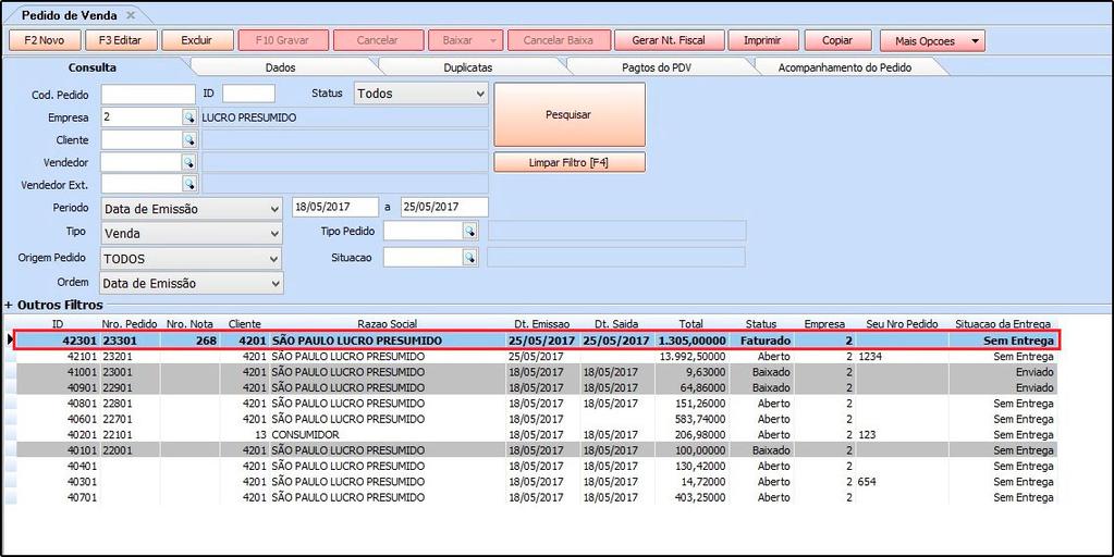 OBS: Esta função foi adicionada também nas telas: Pedido de venda; Pedido de Compra; Nota Fiscal Digitação; Contas a Receber e a Contas a Pagar.