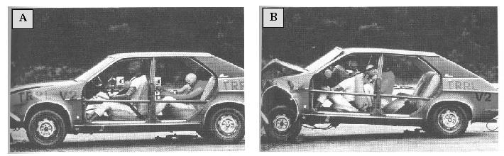 QUESTÃO 10 (UFAC 2010) A figura abaixo mostra imagens de um teste de colisão. A foto A revela o momento exato da colisão do carro com o muro. Nesse instante, a velocidade do carro era 56 km/h.