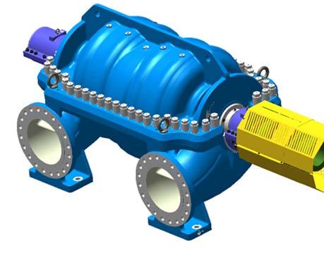 000 m³/h para clientes com necessidades específicas) até 2 m Pressão de entrega até 25 bar Eficiência superior a 90% Temperatura até 1 C axiais de carcaça bipartida e estágio único para fluidos