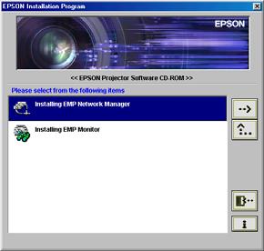 Monitorizar e Controlar o Videoprojector numa Rede 96 Instalar e Desinstalar o Software do Videoprojector Pode instalar o software EMP Monitor e EMP NetworkManager em separado, a partir do CD-ROM do