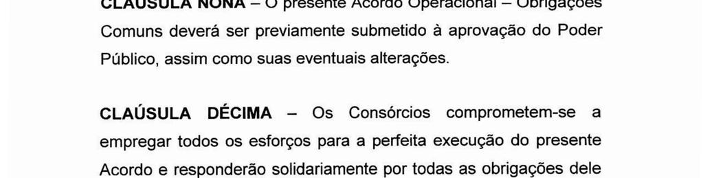 CLAÚSULA NONA- O presente Acordo Operacional- Obrigações Comuns deverá ser previamente submetido à aprovação do Poder Público, assim como suas eventuais alterações.