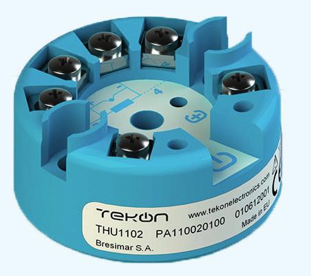 TRANSMISSORES PA110020100 THU1102 - TRANSMISSOR UNIVERSAL DE TEMPERATURA DE CABEÇA Entrada de sensor universal (RTD, TC, etc); Saída analógica de 4 a 20 ma; Elevada precisão e exactidão; Sinalização