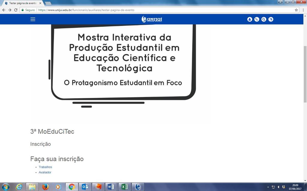 1. Selecione a opção trabalhos.