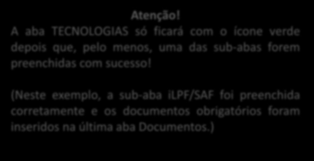 das sub-abas forem preenchidas com sucesso!