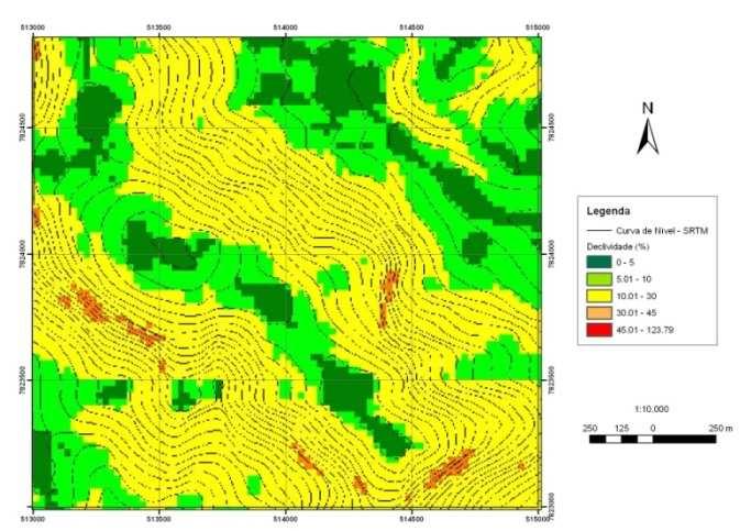 Figura 5: Mapa de Declividade em porcentagem gerada a partir