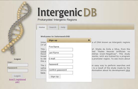 5.1.2 Autenticação e autorização de usuários A primeira versão do IntergenicDB possui um sistema de autenticação de usuários simples, utilizado apenas para controlar o acesso à funcionalidade de