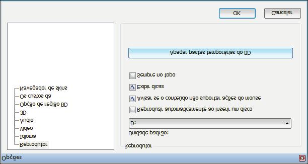 Janela Opções 5 Janela Opções A janela Opções apresenta diversas opções para alterar a aparência da interface do Nero Blu-ray Player e para configurar as opções de acordo com suas necessidades.