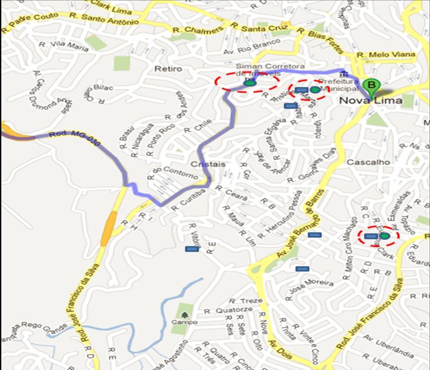 Mapa 3 Casos confirmado de Dengue no mês de Fevereiro de 2013 no Estrato 2 (abrange o bairro Centro à Chácara Bom Retiro) 03 Casos