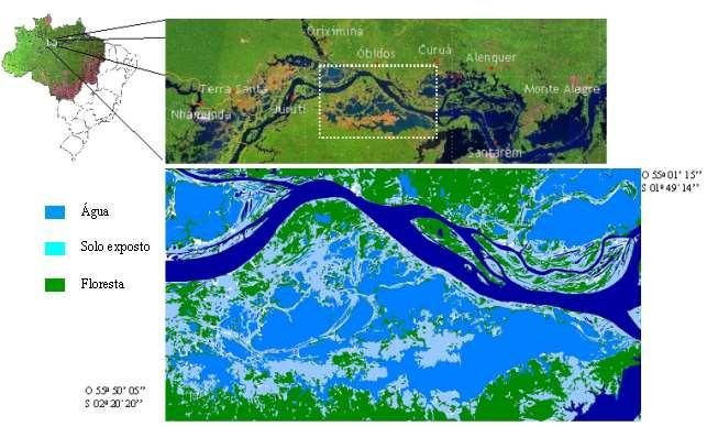 como planície fluvial inundável sujeita ao regime natural de águas do rio Amazonas, pois, durante o período de nível máximo das águas do rio Amazonas, as mesmas extravasam para a várzea aumentando o