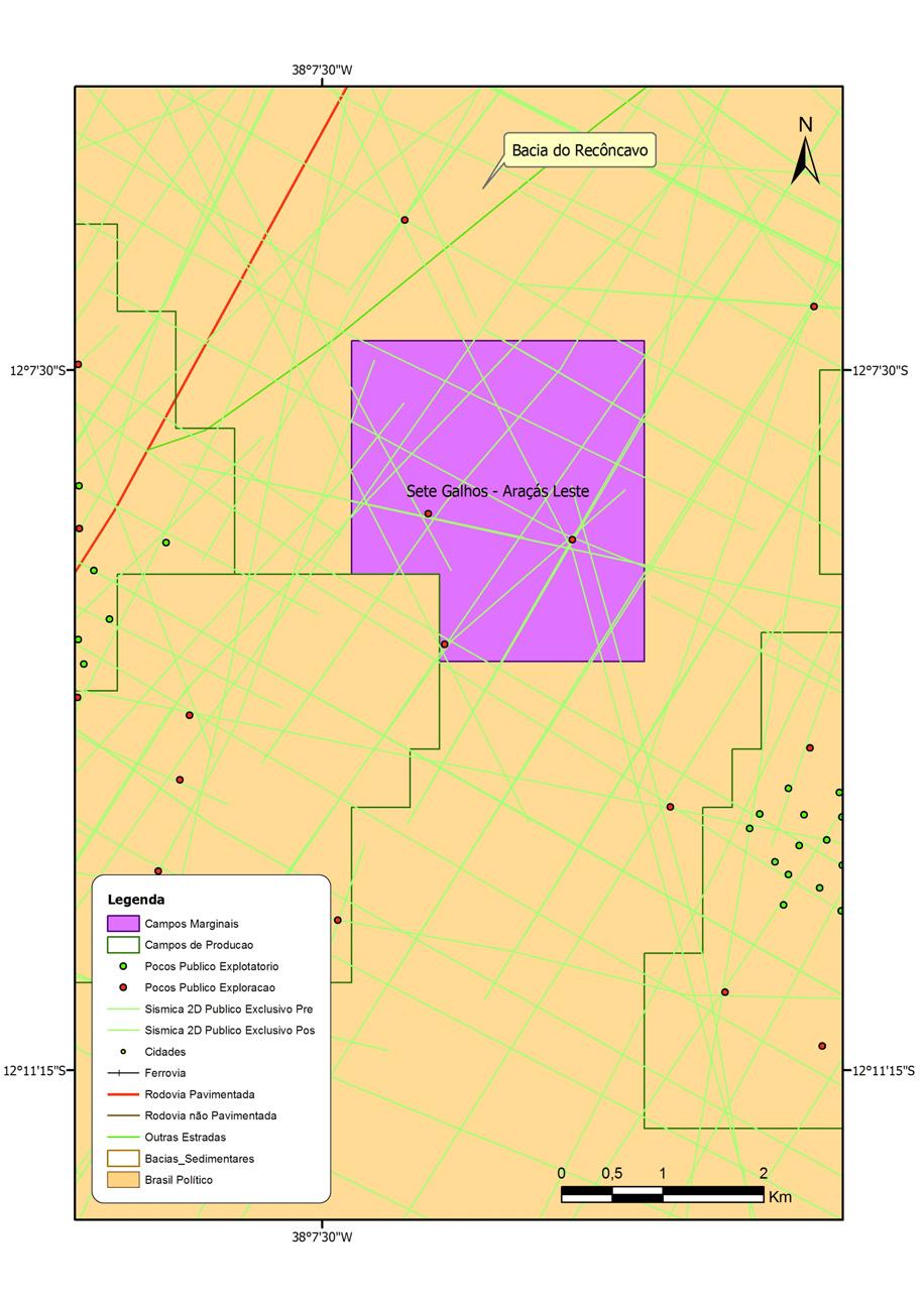 4.1. Araçás Leste O campo de Araçás Leste ocupa um bloco de 3,2 km 2, situado nos municípios de Entre Rios e Alagoinhas, a cerca de 90km de Salvador (Figuras 22 e 23).