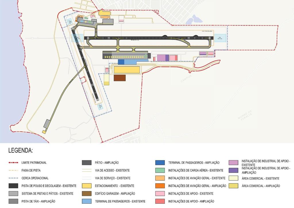 Aeroporto Internacional Hercílio Luz Florianópolis - SC 110 A Figura 3-10, que pode ser visualizada com mais detalhes na Planta 7, apresenta o plano de desenvolvimento sugerido para o aeroporto na