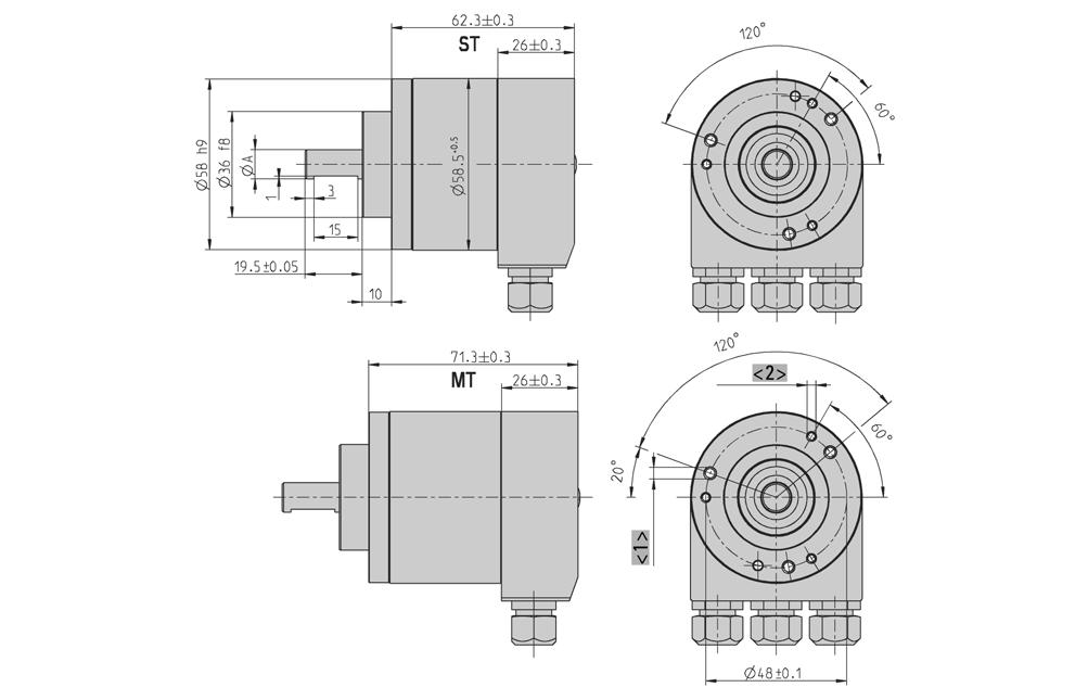 DESENHO DIMENSIONAL (continuação) Flange Clamping "K" Dim. Unidade Eixo Ø A 10-0.01/-0.02 9.52-0.