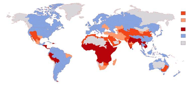 Mundo: situação hídrica Áreas com escassez física e econômica de água Escassez física Perto da escassez física Escassez