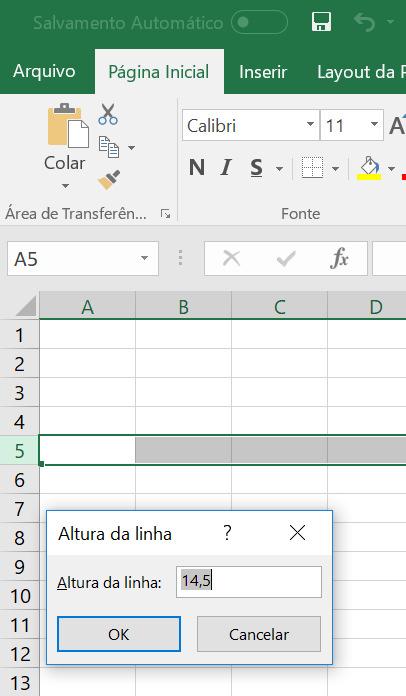 Dimensionamento de linhas e colunas O procedimento para alterar a altura de uma linha