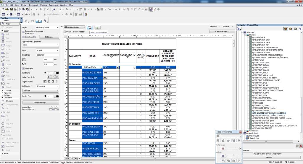 TABELA DO ARCHICAD