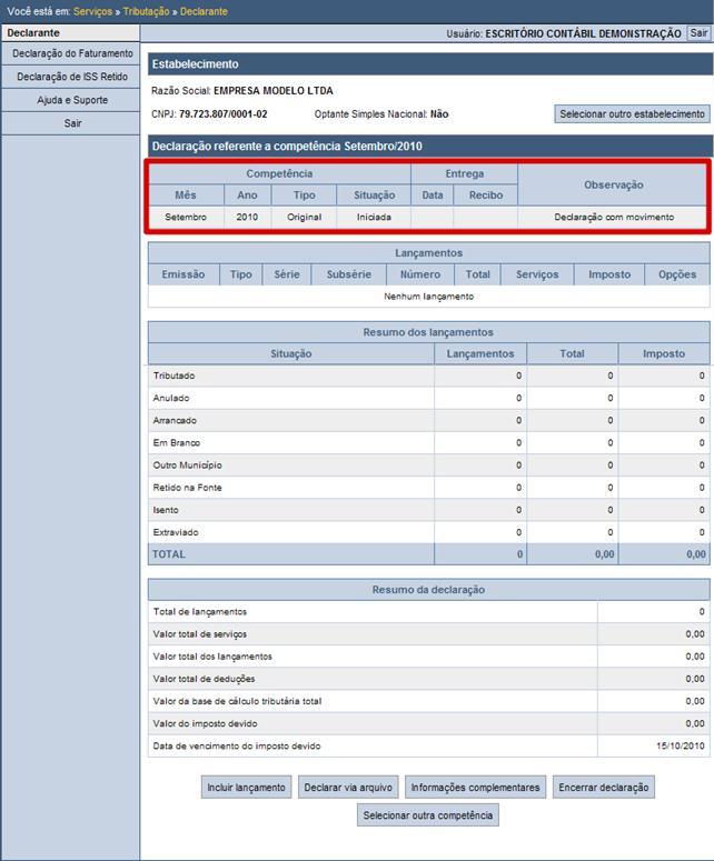 Selecione a operação DECLARAR VIA A RQUIVO.