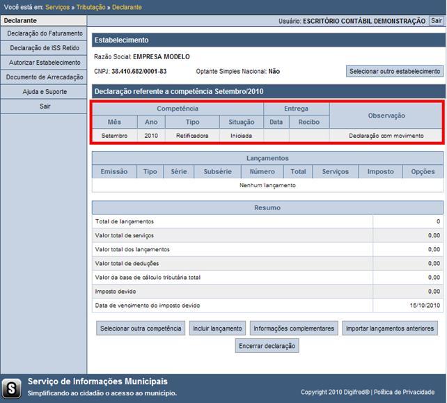 Clique em SIM para confirmar o início da retificação da declaração.