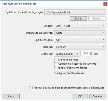 Você verá uma janela como esta: 5. Selecione qualquer configuração exibida que desejar usar e clique em OK. Observação: Consulte as informações de ajuda no Document Capture Pro para mais detalhes. 6.