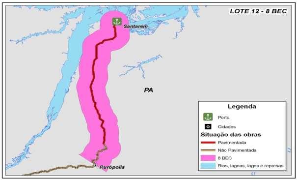 Km 0,00 223,00 Km TRECHO 1 Santarém Rurópolis LOTE ÚNICO: 8º BEC Exército Km 0 223 (223 Km) Figura 66 Mapa do trecho. Figura 67 Retigráfico 1.