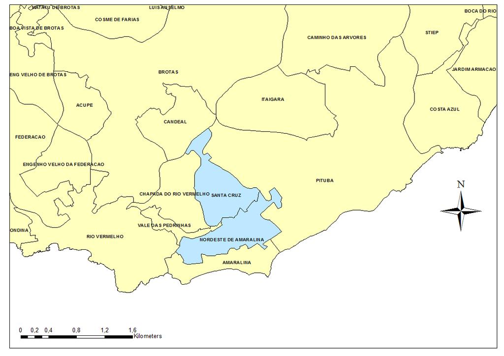 1 INFORMAÇÕES BÁSICAS Os bairros de Santa Cruz e Nordeste de Amaralina localizam-se na porção sudoeste da cidade de Salvador, nas adjacências de outros quatro bairros (Pituba, Chapada do Rio