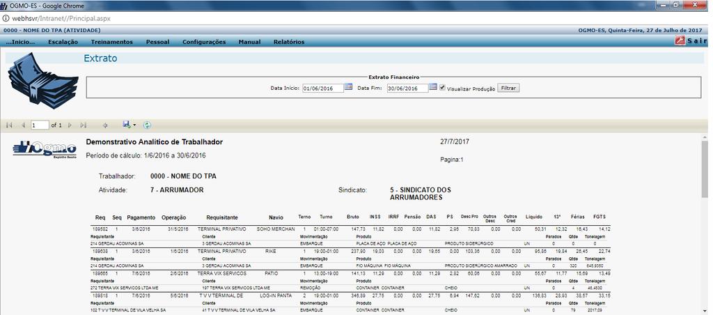 Figura 44 : Extrato Financeiro Para facilitar a escolha das datas ao lado direito dos campos existe um calendário como mostra a figura abaixo.