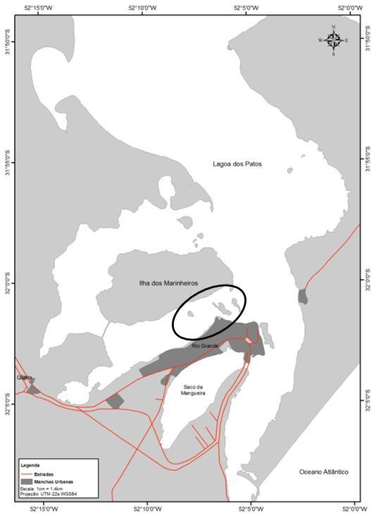 Anais XV Simpósio Brasileiro de Sensoriamento Remoto - SBSR, Curitiba, PR, Brasil, 30 de abril a 05 de maio de 2011, INPE p.7046 Figura 1: Mapa do Estuário da Lagoa dos Patos.