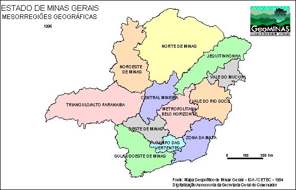 15 Trabalhou-se com as 12 mesorregiões do estado de Minas Gerais, conforme definição do IBGE em 1996. Veja mapa 8. MAPA 8 Mesorregiões de Minas Gerais - 1996 Fonte: Site www.geominas.mg.gov.