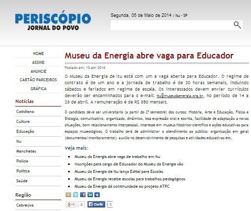 Assunto: Vaga para educador