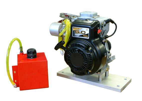 Horizontal Engine 6 HP OHV EH17-2D. O motor é modificado, sendo instalado um transdutor de pressão e um codificador de ângulo de manivela.