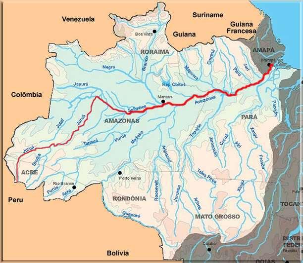 A Bacia Amazônica é a maior bacia hidrográfica do mundo com 7,05 milhões de quilômetros quadrados.