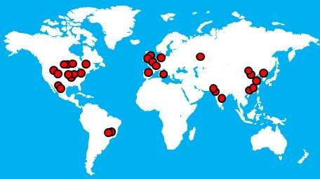 600 funcionários em todo o mundo 27 fábricas em 14 países 5 centros de P&D