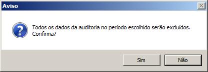 Clique no botão OK, para excluir o período de auditoria, aparecerá uma