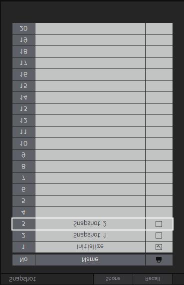 4-1-3d. Seção Snapshot Aqui você pode armazenar parâmetros em um ponto de ajuste como Snapshots a serem carregados depois conforme desejado ou necessário. 4-1-3e.