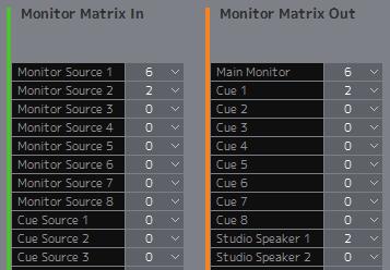 5. Definição das configurações do sistema 5-1-3. Criação de mixagens do indicador 12. Selecione formatos de saídas Cue e Studio Speaker. Crie uma saída Cue para realizar o seguinte.
