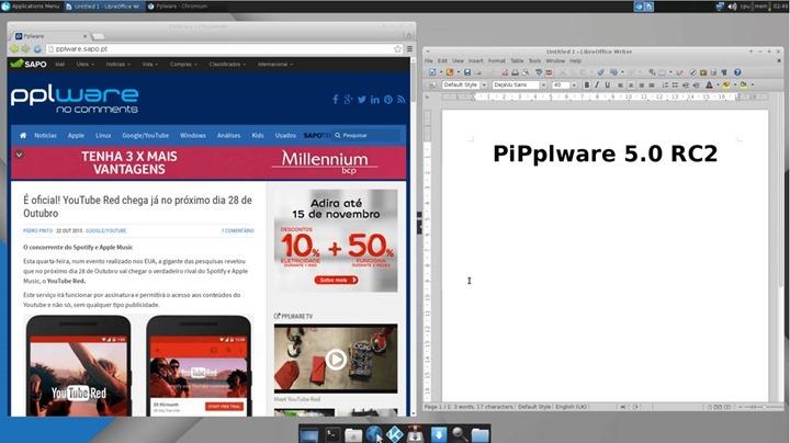 O Pipplware 5.0 RC2 traz agora também instalado o seguinte software adicional: Chromium Browser 45, com o Flash Player incluído. Apenas compatível com o Raspberry Pi 2.