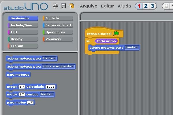blocos do programa. Clique no botão robô UNO.