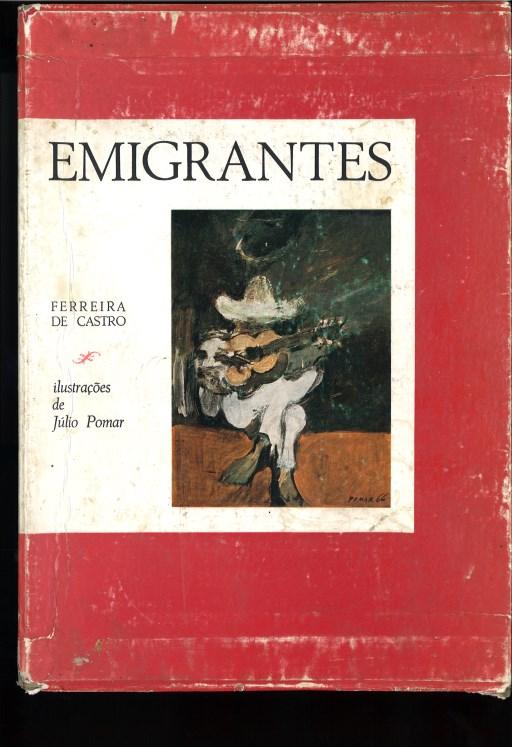 Caixa protetora do livro Emigrantes - edição de 1966 - parte de trás. Reprodução do busto de Ferreira de Castro, escultura de António Duarte.