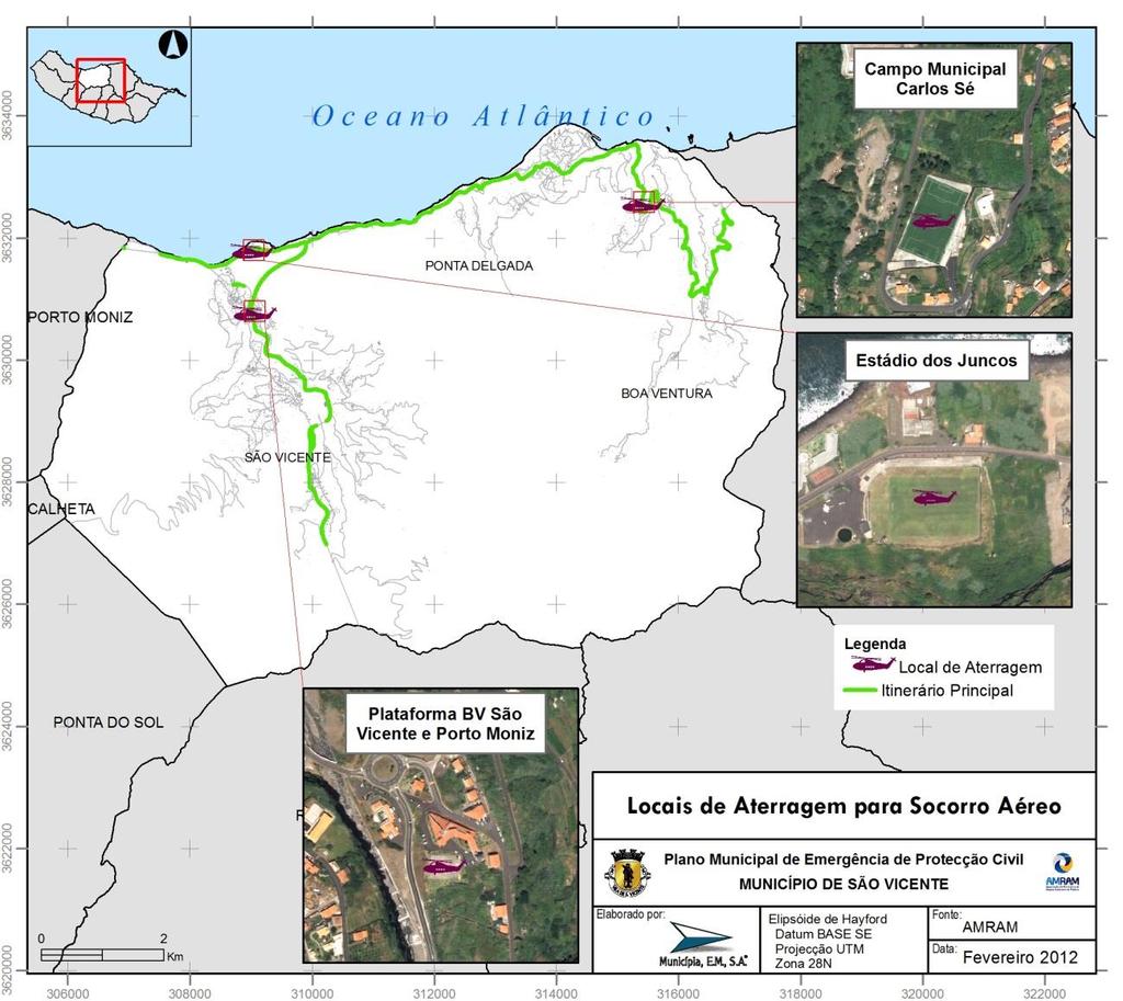 No concelho de São Vicente existem três locais onde se sugere a aterragem de helicópteros (Mapa 5), embora só uma dessas localizações corresponda a uma infraestrutura de raiz quanto a esta utilização