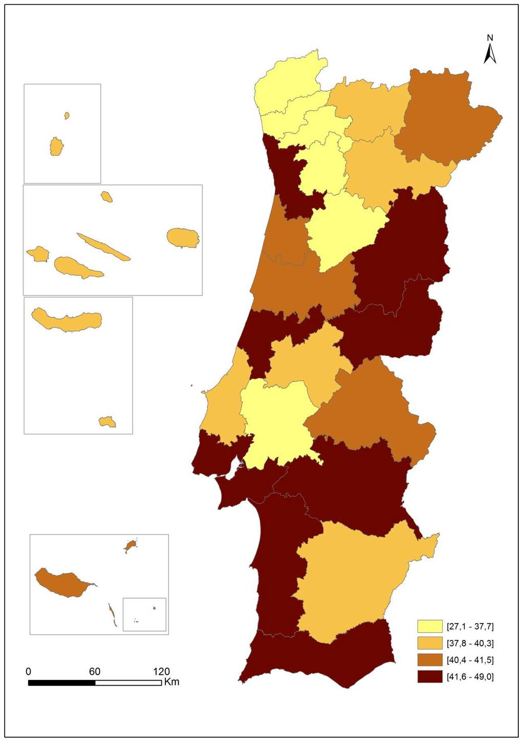 92 Em Portugal, existiam em média 42,1 acessos diretos de STF por 100 habitantes, distribuídos de forma pouco homogénea pelo território nacional variando entre o valor mínimo na região de Tâmega e