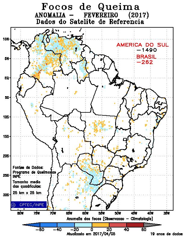 queimadas. Outros fatores contribuintes para a redução de queimas sobre o Brasil foram as duas Zona de Convergência de Umidade (ZCOU) formadas sobre o país.