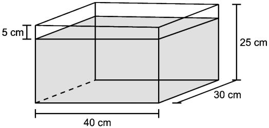 Questão 09) Com o objetivo de trabalhar com seus alunos o conceito de volume de sólidos, um professor fez o seguinte experimento: pegou uma caixa de polietileno, na forma de um cubo com 1 metro de