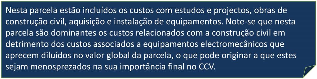 2. Custo do Ciclo de Vida CCV Custo do ciclo de Vida Cci - Custos iniciais Nesta parcela estão incluídos os custos com estudos e projectos, obras de construção civil, aquisição e instalação de