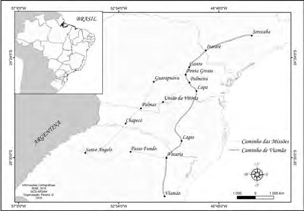 54 Actas Congreso Internacional de Geografía - 76 Semana de Geografía Figura 1: As principais rotas utilizadas pelos tropeiros entre os séculos XVIII e XIX. Do Rio Grande do Sul para Sorocaba, SP.