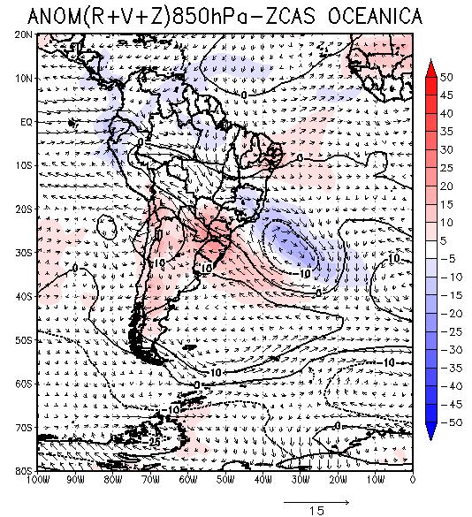 ZCAS para cada tipo de análise das AROLE negativas (continente x oceano). A Fig. 3.