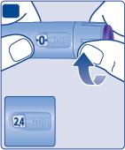 Para verificar com precisão a quantidade de solução que resta, utilize o marcador de doses: Rode o seletor de dose até o marcador de doses parar. Se mostrar 3,0, sobram pelo menos 3,0 mg na caneta.