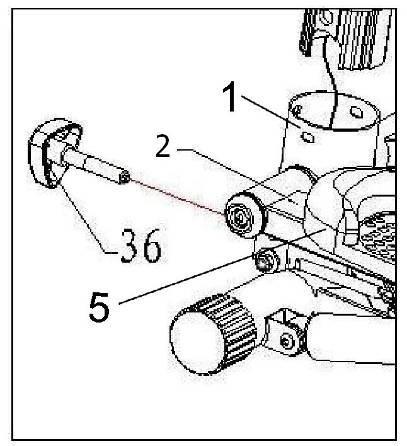 Instruções de montagem: Passo 1: Aperte o manípulo de ajuste (36) na estrutura principal