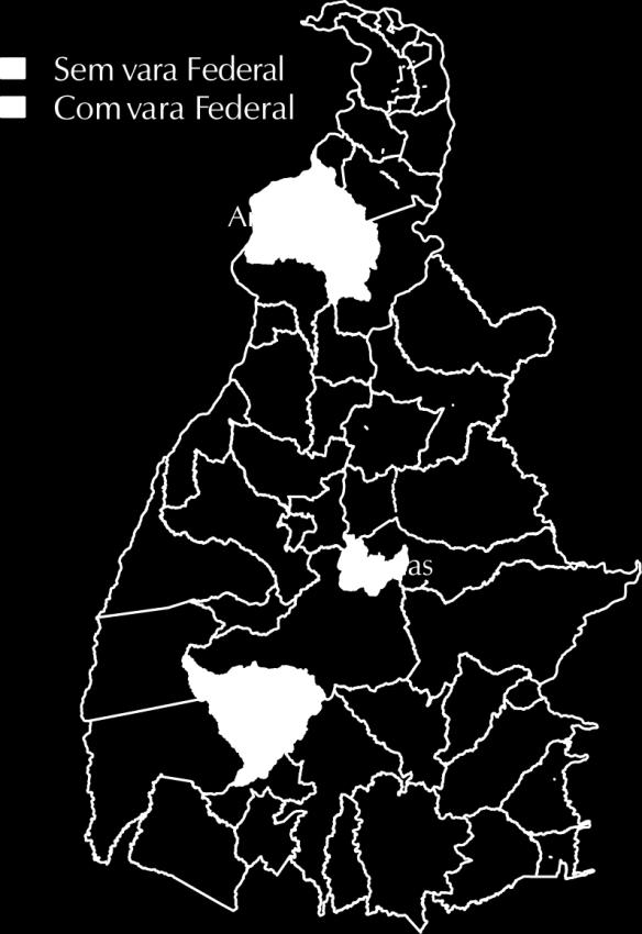 O mapa 13 apresentado a seguir demonstra a distribuição geográfica das comarcas estaduais e das subseções judiciárias federais.