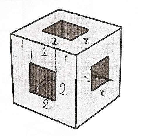 . Na figura sombreada abaixo, é feito um corte vertical conforme indicado pela linha pontilhada, obtendo-se, assim, duas partes.