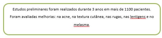 químicos com ácido mandélico 30% a 50% Resultados: - Rugas finas e linhas de expressão apresentaram melhora superior comparada à obtida com uso de ácido glicólico 10%; - A textura cutânea foi