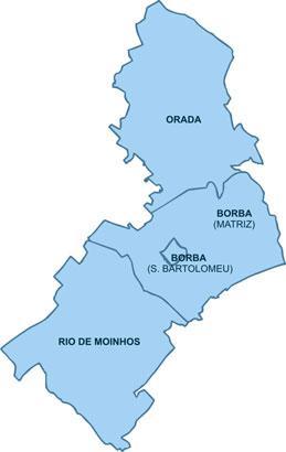 População em 2011 Borba (Total) 7333 Borba (Matriz) 3779 Orada 740 Rio de Moinhos 2056 Borba (São Bartolomeu) 758 residente População do